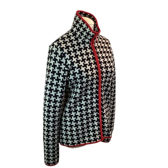 Juliana Collezione Womens Medium Houndstooth Wool Full Zip Cardigan Jacket Black - Picture 7 of 10